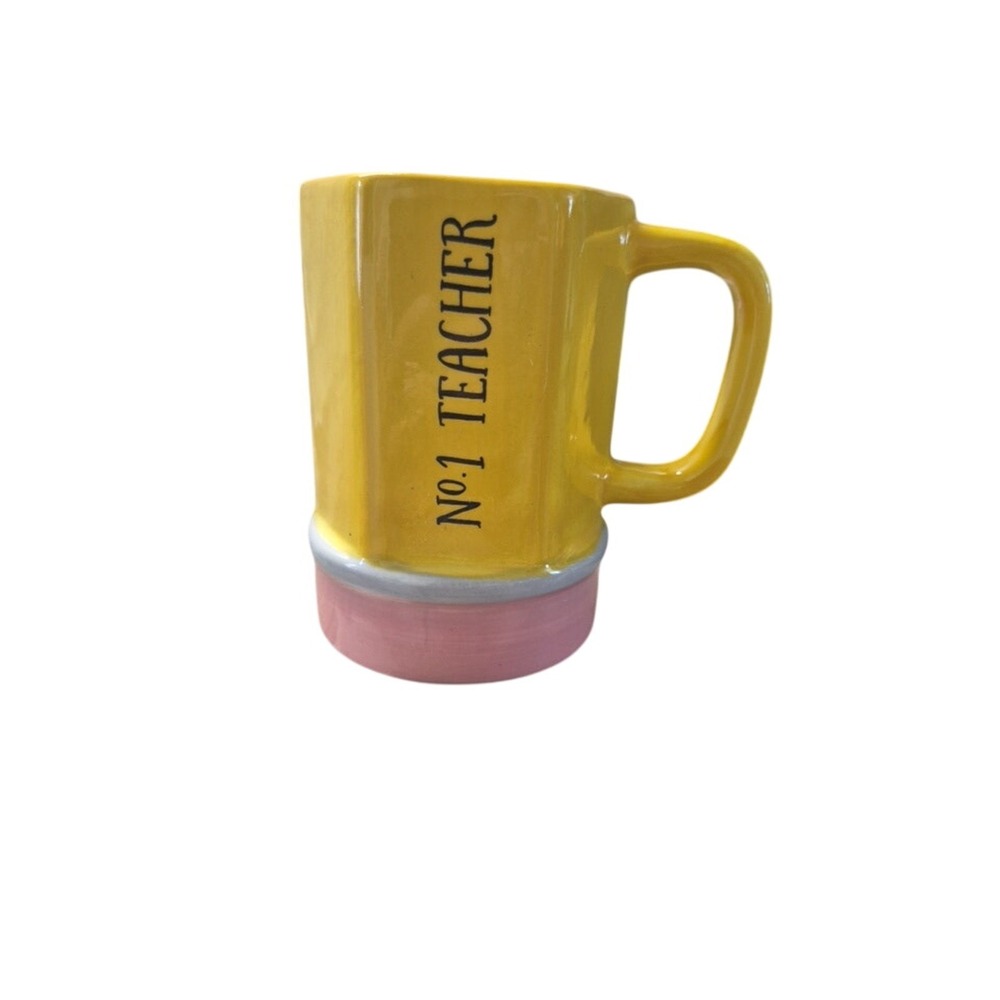 Target Room Essentials No 1 Teacher Ceramic Coffee Mug 14oz Yellow Pink Pencil
